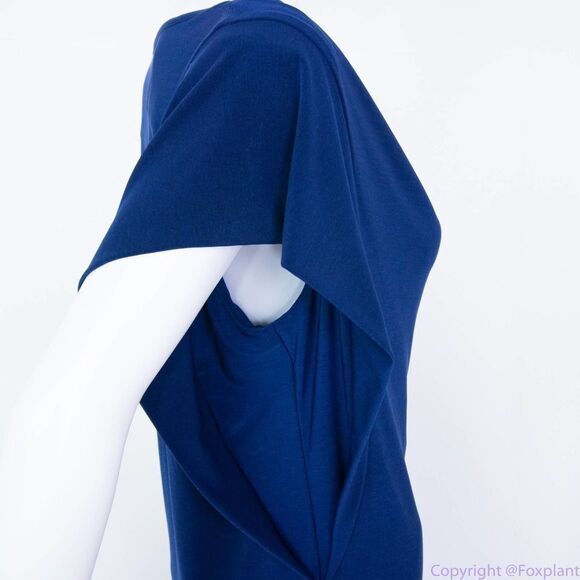 Komarov USA-made navy blue drop‎ cowl neck dolman sleeve dress, L - Picture 12 of 16